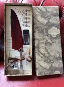 Calligraphy Feather Dip Pen Quill Nibs Stand and Ink Pot Set Ideal Gift Xmas - Picture 1 of 8