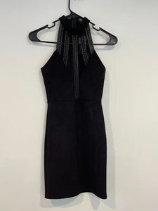 Fashion Nova Size Small Sultry Bass 2000 Black Suedette Halter Sheath Dress - Picture 1 of 5