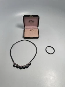 Rare New Juicy Couture Moon Necklace & Bracelet Set New In Box Black & Pink - Picture 1 of 15