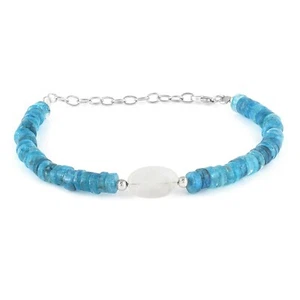 Natural Neon Apatite & Moonstone Sacral Chakra Beads Bracelet 925 SterlingSilver - Picture 1 of 4