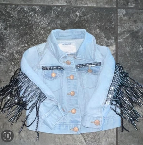 Chaqueta de Jean con Flecos de Estrás Borla Antigua Marina Bebé Niñas 12-18 Meses - Imagen 1 de 9