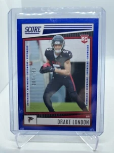 2022 Score Drake London Rookie RC Blue Showcase #379 Parallel SP 91/100 Falcons - Picture 1 of 2