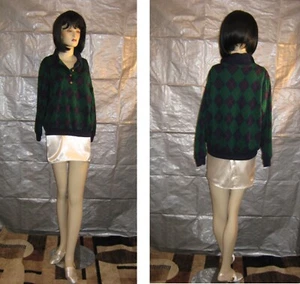 ALFRED DUNNER Woman Teen black+green plaid knit shirt long sleeve Petite L - Picture 1 of 5