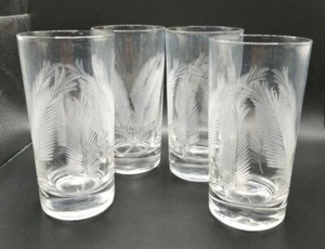 Vintage Mid Century Federal Glasses Clear with Etched Leaves Beautiful Set 4 - Picture 1 of 8