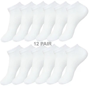 12 PAIR COTTON SPANDEX SOCKS SUPER LOW CUT NO SHOW WHITE THIN SOCKS 9-11 - Picture 1 of 3