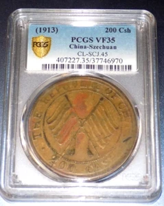 CHINA PROVINCIAL SZECHUAN 1913 200 CASH BRASS PCGS VF35 Large Chinese Coin - Picture 1 of 4