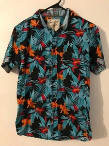 S Men's COASTAL Vintage Black & Blue Cotton Floral Hawaiian Shirt NEVER WORN - Picture 1 of 4