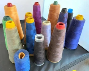 Lot of 14 Vtg Serger Overlock Sewing Thread Spools Various Colors Partially Used - Picture 1 of 4