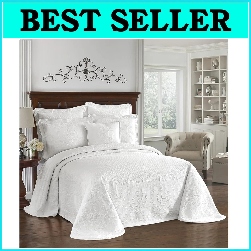 HISTORIC Charleston 13989BEDDKNGWHI King Charles 120-inch by 114-inch Matelasse