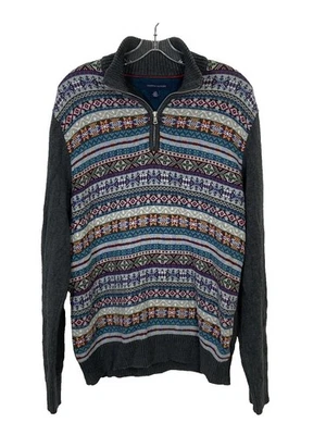 Suéter masculino Tommy Hilfiger tamanho XL listrado ilha justa 1/4 zíper cinza nórdico - Imagem 1 de 4