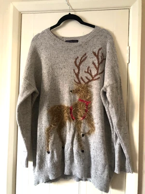 MARKS & SPENCER GREY REINDEER JUMPER   Size XL (fits 20 to 22) - Image 1 of 4
