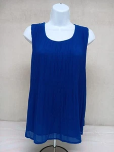 NWT Pleione Blue Top XS Blouse Pleated Ribbed Detail Stretch Lined - Picture 1 of 10