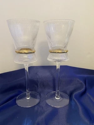 Ribbed Wine Glasses Ribbed With Gold Trim Set Of 2 - Image 1 of 4