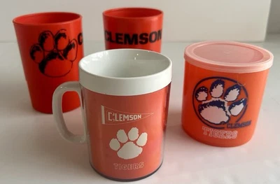Lote de tazas y contenedores de plástico vintage Clemson Tigers años 80 Whirley hechos en EE. UU. Foto 1 de 4