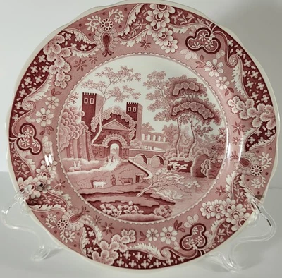 Spode Archive Collection Dinner Plates Cranberry and White Castle 1806 - Image 1 of 4