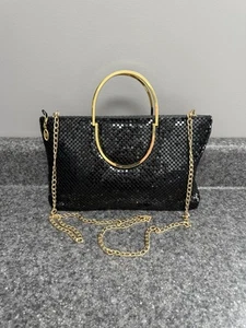 Vintage Y&S Original Black Metal Mesh Sequin Clutch Foldable Gold Handles Bag - Picture 1 of 11