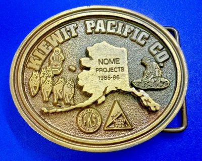 Hebilla de cinturón conmemorativa Kiewit Pacific Co. Nome Projects Alaska de 1985-1986 Foto 1 de 4