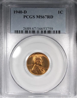 1940-D Lincoln Cent PCGS MS67RD RED Gem Quality Coin - Image 1 of 2