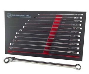 Britool Hallmark 12pc Extra-Long Flat Flexi Ring Ratchet Spanner Set 8-19mm - Picture 1 of 9