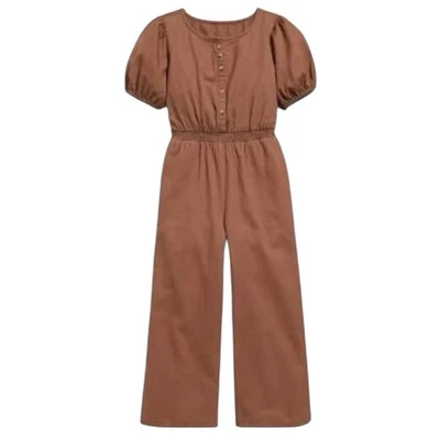 Old Navy Girls Twill Utility Jumpsuit Size XL (14-16) Short Puff Sleeve Brown - Image 1 of 4