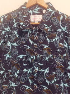 Camicia western slim Panhandle blu cowgirl rodeo tasche a scatto paisley taglia large - Foto 1 di 9