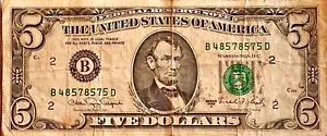 1988A $5 Bill Lincoln Small Head - Picture 1 of 2