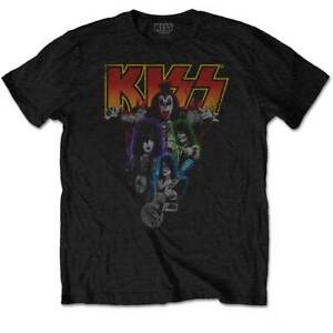 KISS - Official Licensed - Unisex T- Shirt - Neon Band - Black Cotton