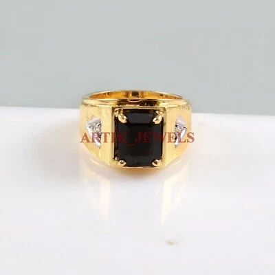 Naturschwarz Onyx Edelstein Mit Vergoldet 925 Sterlingsilber Herren Ring 4598 - Bild 1 von 3