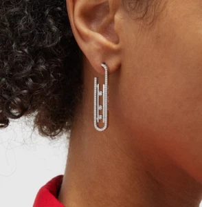 Stunning Paper Clip Design Lab-Created White Diamonds Modern Premium Earrings - Picture 1 of 6