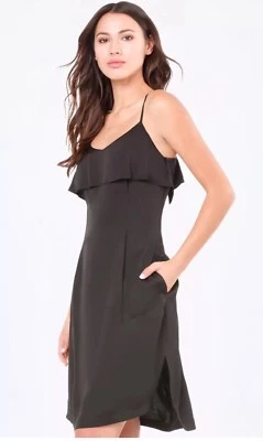 100 % AUTHENTIC NWT BEBE ROSALIA CHALLIS SLIP RUFFLE SATIN DRESS SIZE 0 - Image 1 of 4