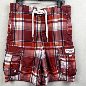 Abercrombie & Fitch Cargo Shorts Mens Size Medium Plaid Lined Swim Board Shorts - Picture 1 of 14