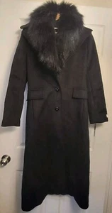 Calvin Klein Maxi Black Wool Blend Coat Faux Fur Collar Sz 4 New W Tags $460 - Picture 1 of 8
