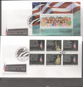 Juego de 2 FDC 2001 - Islas Marshall - Scott # 789 Remember 11 de septiembre - Imagen 1 de 1