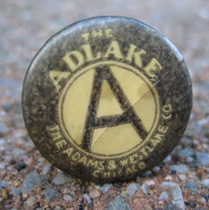 Vintage Adams & Westlake Co "Adlake" Bicycle Celluloid Button - Picture 1 of 3