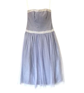 Vera Wang 2 Vintage Blue Tulle Strapless Midi Dress Lace Trim Y2K Fairy Romantic - Picture 1 of 13