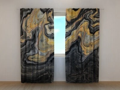 3D Photo Curtain Luxury Golden and Black Marble Made to Measure - Image 1 of 4
