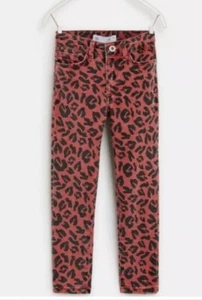 NWT ZARA Girls Size 5 Red Skinny Animal Print Leopard Denim Jeans ADORABLE ! - Picture 1 of 5