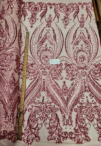 Pink "Hourglass Design" Stretch Nylon Spandex Mesh Sequin Fabric DIY Dress BTY - Picture 1 of 8