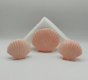 Vintage Seashell Shape Napkin Holder Salt and Pepper set Peach Ceramic Beach - Picture 1 of 21