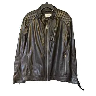 Calvin Klein Mens Brown Faux Leather Moto Jacket Outerwear XL  - Image 1 of 4