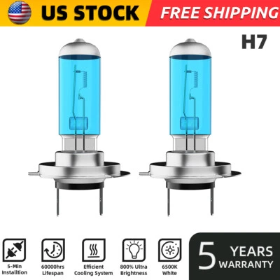 H7 Halogen Headlight Super Bright Bulbs Kit White 6000K High/Low Beam 2PCS - Image 1 of 4