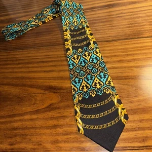 Rush Limbaugh No Boundaries Gold Chain Links Turquoise Men's Silk Tie 1996 Vtg - Picture 1 of 3