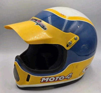 Casco de moto de cross vintage Bell MOTO 4 AZUL/AMARILLO BLANCO visera cara completa 7 1/8"  Foto 1 de 4