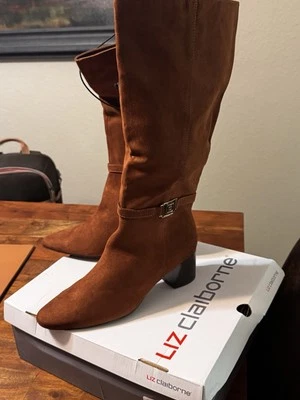 Liz Claiborne 'LC RIGSBEE' Brown Faux Suede Zip Mid Calf Block Heel Boots 9.5 - Image 1 of 4