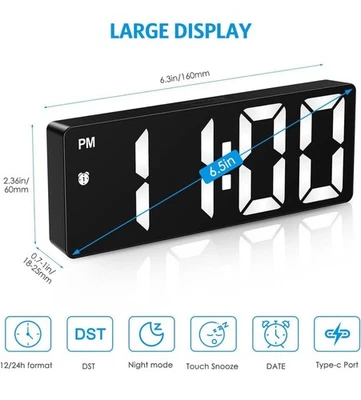 Simple Alarm Small Clock Large LED Screen Easy Read & Set Up Kitchen Office Bed - Image 1 of 4