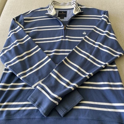 Brooks Brothers Pullover Sweater Mens Large Striped Quarter Zip Classic Knit - Image 1 of 3