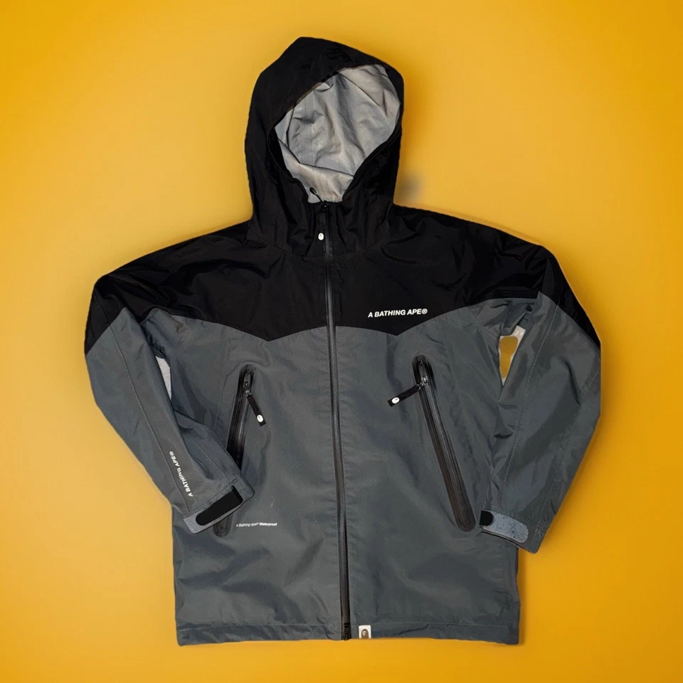 A BATHING APE Bape Rainproof Hoodie Jacket Black Gray Nylon L Used - Image 1 of 4