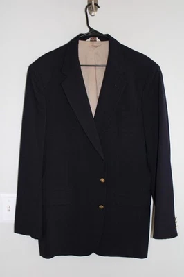 VINTAGE NAVY-BLUE  100% WOOL GOLD METAL BUTTON BLAZER JACKET 44L sport coat USA - Image 1 of 4