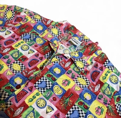 Camisa retro de melón pera con botones con estampado de frutas del valle de Napa de los años 90 PM Foto 1 de 4
