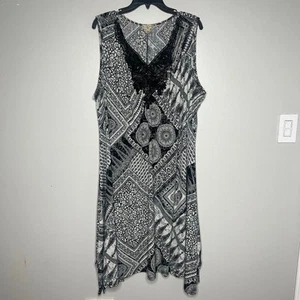 One World Live & Let Live Boho Sleeveless Black White Handkerchief Hem Size 3X - Imagen 1 de 11